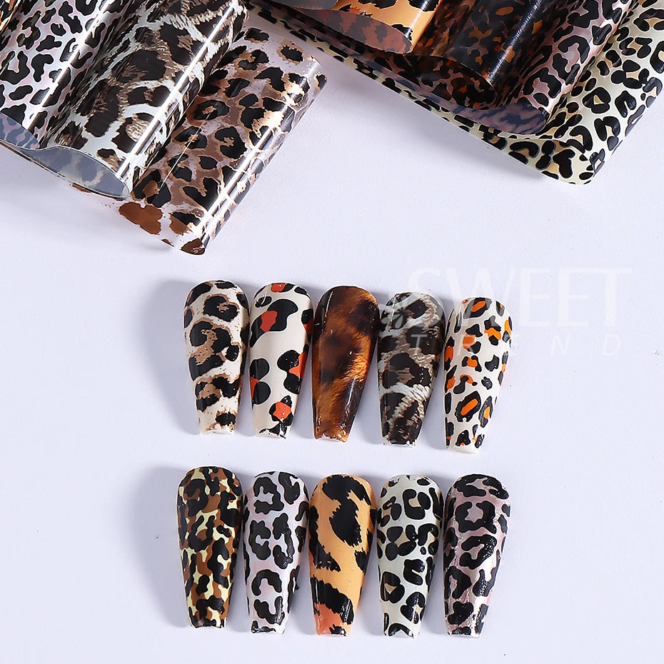 1Box Leopard Print Transfer Nail Foils Sticker Sexy Wild Animal Pattern Design Transfer Decals Sliders DIY Manicure Decoration