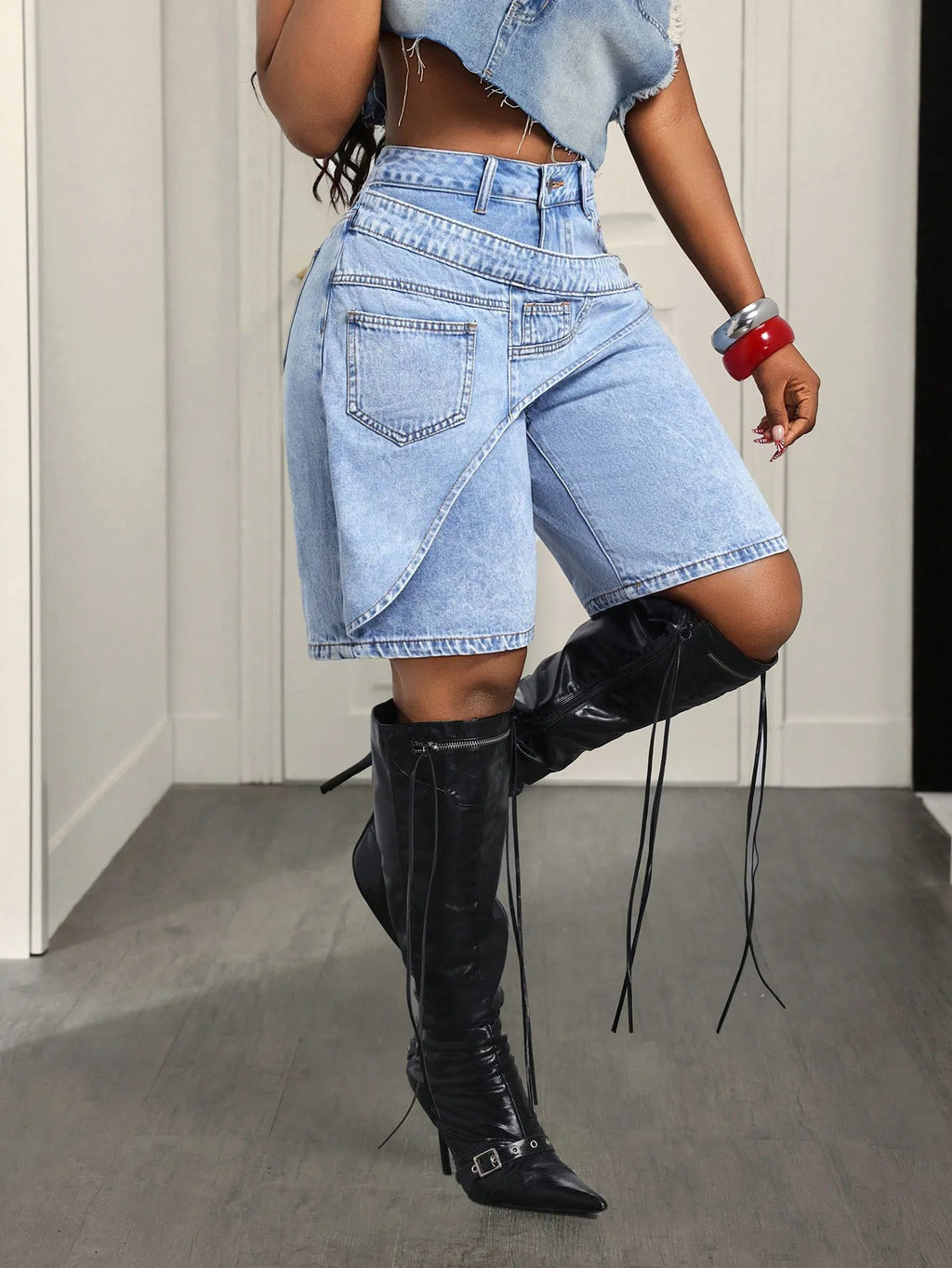 Women Denim Pant Jeans Vintage Wide Leg Knee Length Pants High Waist Straight Trousers Y2k Streetwear Elegant Casual Loose