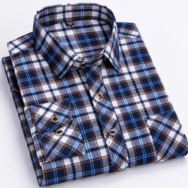 New Fashion Shirts For Men's Long Sleeve Spring Autumn Soft Regular-fit Brushed Single Pocket Checked Comfort Casual Plaid Shirt
