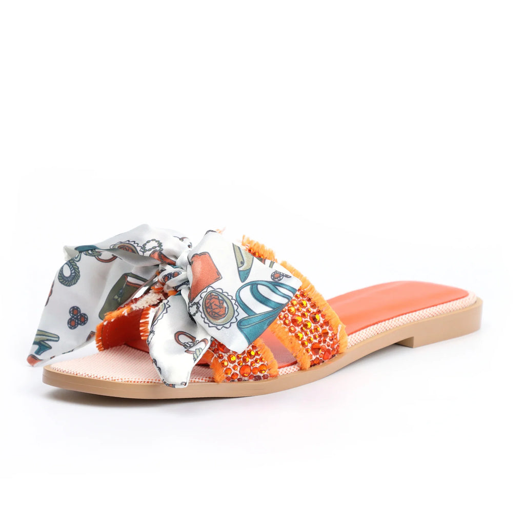 Women's Dressy Flat Rhinestone Sandals Comfortable Slip On Leather Sandals Shoes Women 2024 Luxury Brand High Quality Shoes