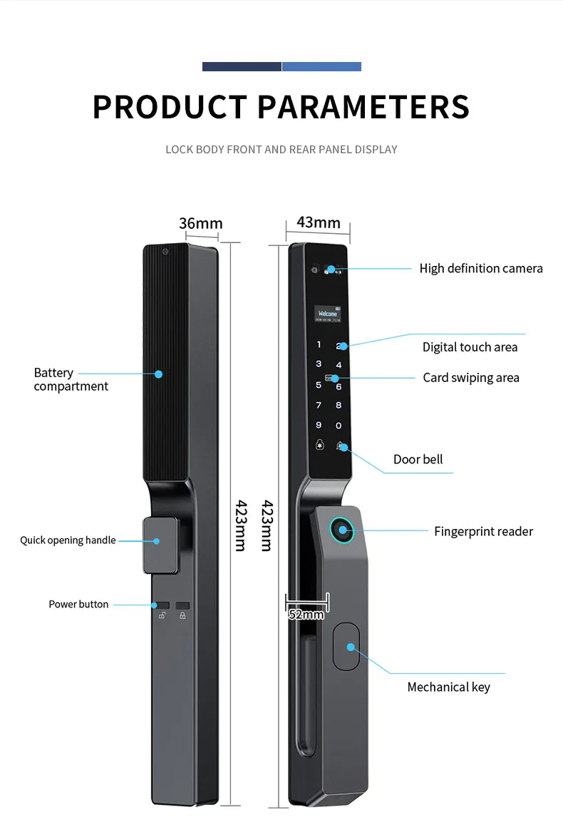 MYT Factory Waterproof Video Monitoring Intercom Face Recognition Tuya Smart Door Lock Fingerprint Locks For Villa
