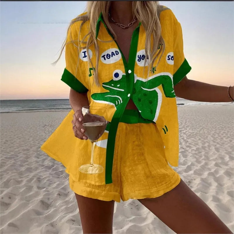 2025 New Summer Vacation Shorts Set 3D Printed Seaside Tropical Casual Lapel Shirt Blouse Top Shorts 2-Piece Suits Beach Holiday
