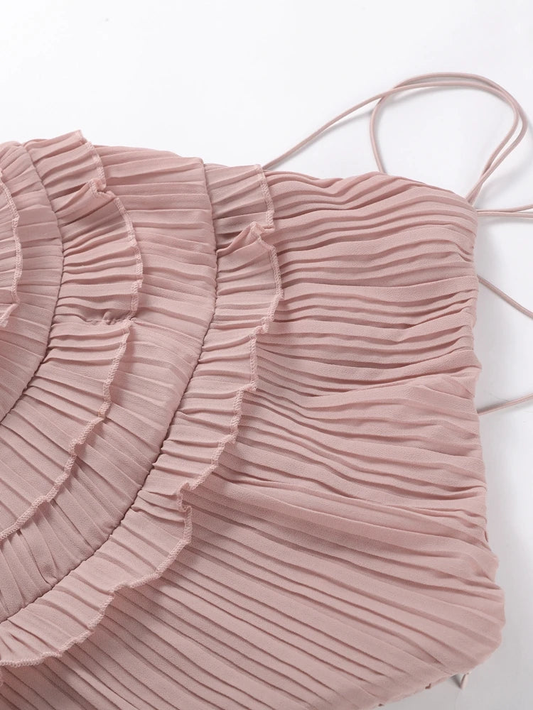 Bohemian Blue Pleated Halter Maxi Dress Women Gentle Sleeveless Asymmetric Ruffles Vestido Romantic Dinner Date Night Gowns 2026