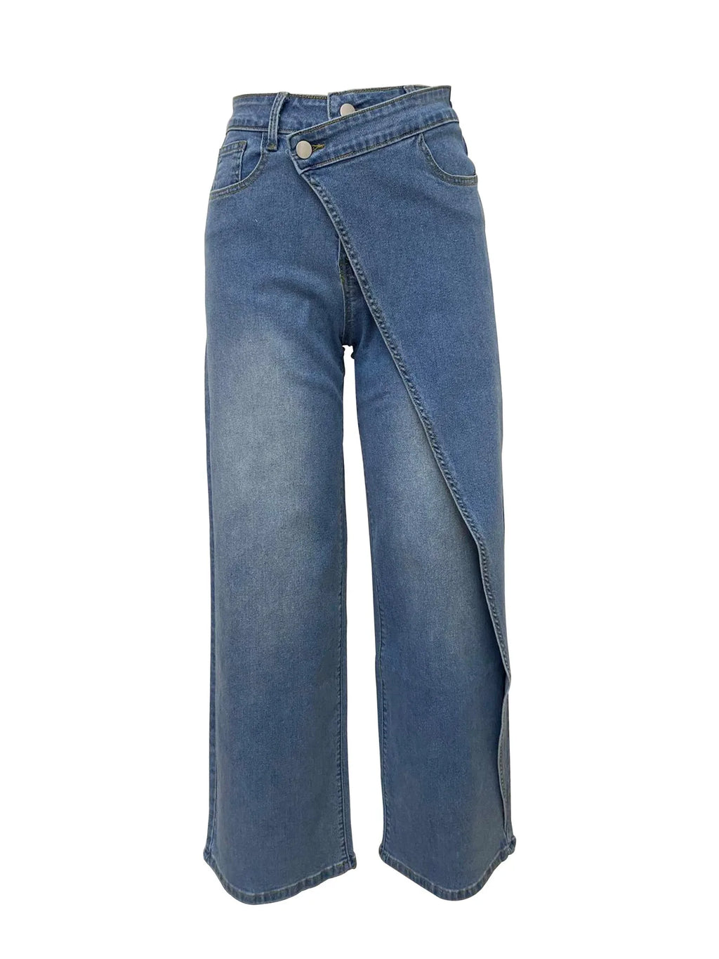 2026 New Women High Waist Wide Leg Jeans Asymmetrical Wrap Front Design Loose Straight Denim Pants Casual Office Wear Trousers