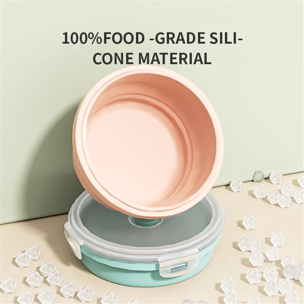1PCS Food grade round portable foldable silicone lunch box refrigerator microwave oven lunch box storage box outdoor lunch box