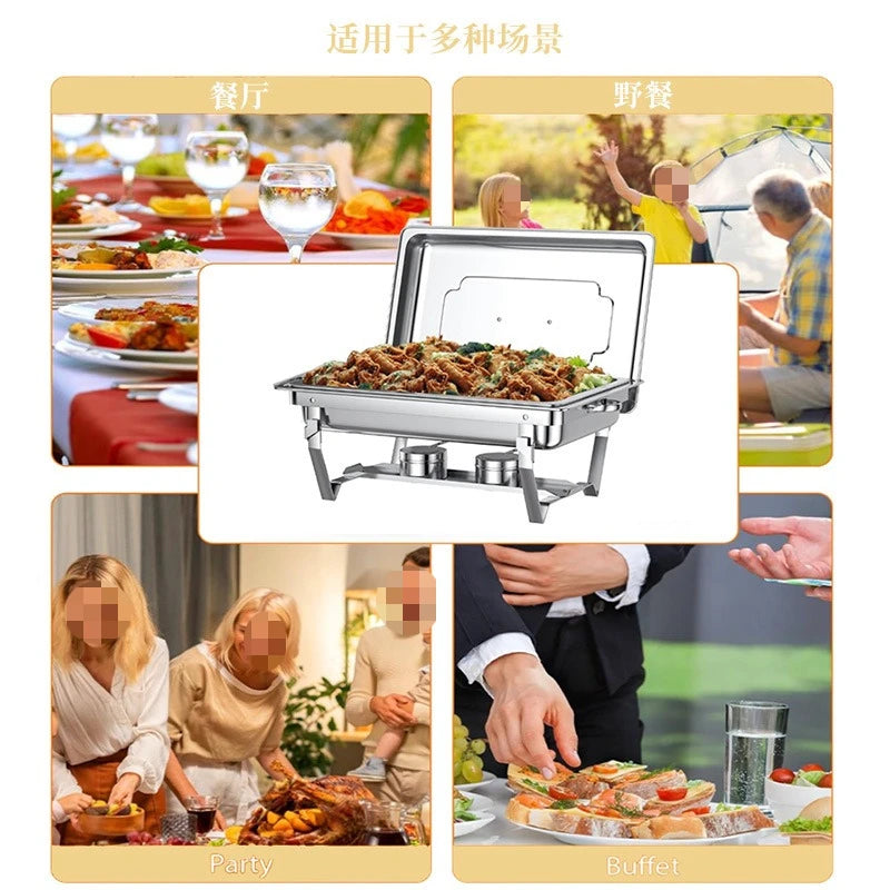 Thickened Stainless Steel Buffet Stove with Folding Foot Insulated Food Heating Container for Restaurant