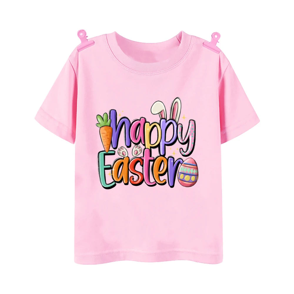 Happy Easter Bunny Print Kids Shirt Easter Party Boys Girls Outfit T-shirt Child Holiay Clothes Children Short Sleeve Shirts Tee