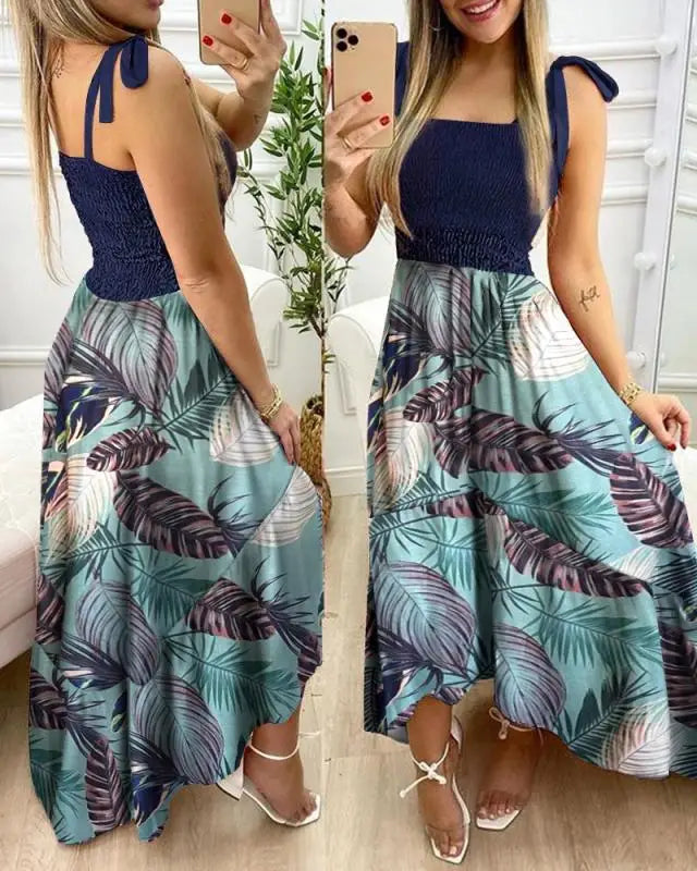 New Sling Stitching Printing Irregular Tube Top Dress In Stock