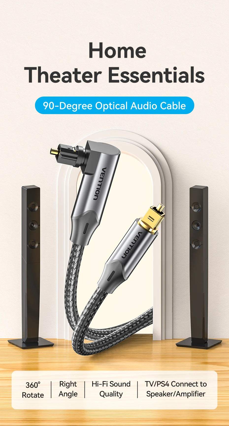 Vention Digital Optical Audio Cable Toslink SPDIF Coaxial Cable 1m 2m for Amplifiers Blu-ray Xbox 360 PS4 Soundbar Fiber Cable