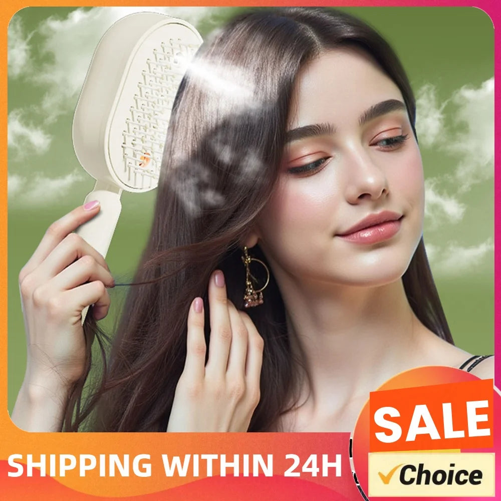 Electric Steam Brush with Water Spray Portable Cordless Hair Tool Anti-Static Red Light Hair Brush for Both Long & Short Hairs