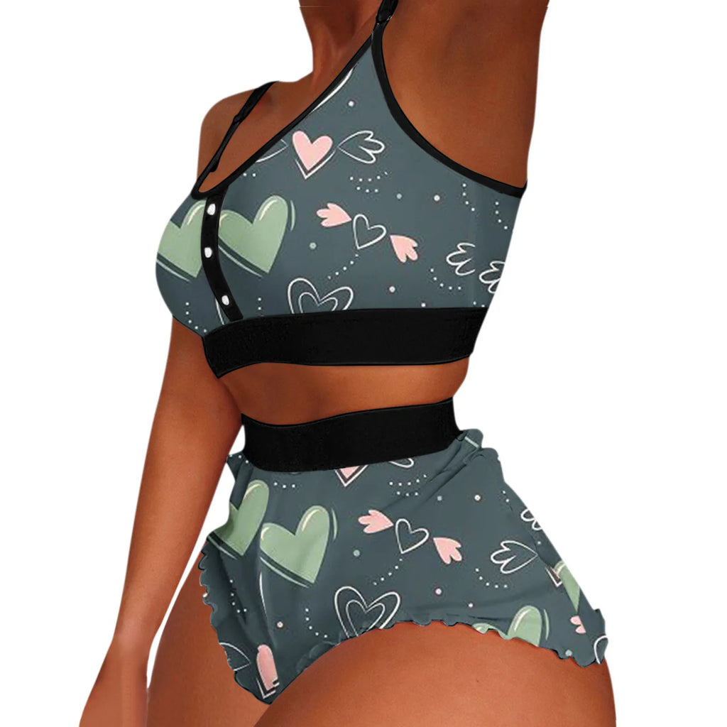Women Sexy Printing Pajamas Sleeveless Shorts Lingerie Sleepwear Set Women Swimsuits