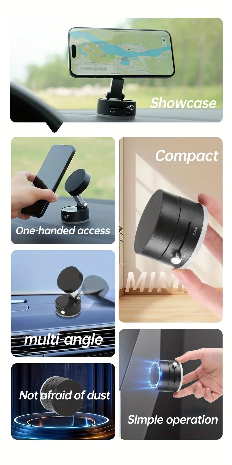 Foldable Double-sided Adsorption Vacuum Magnetic Phone Bracket A2 Hands Free Car Dashboard Mount Portable Desktop Cell Phone Stand Multi Scene Universal Phone Holder