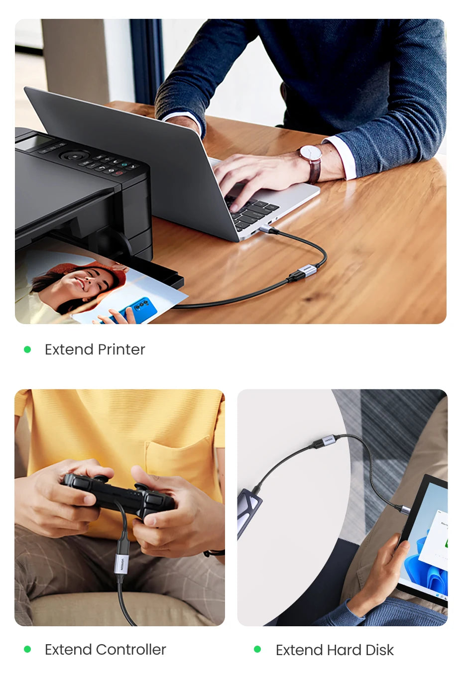 Ugreen USB 3.0 Cable USB Extension Cable Male to Female Data Cable USB3.0 Extender Cord for PC TV USB Extension Cable