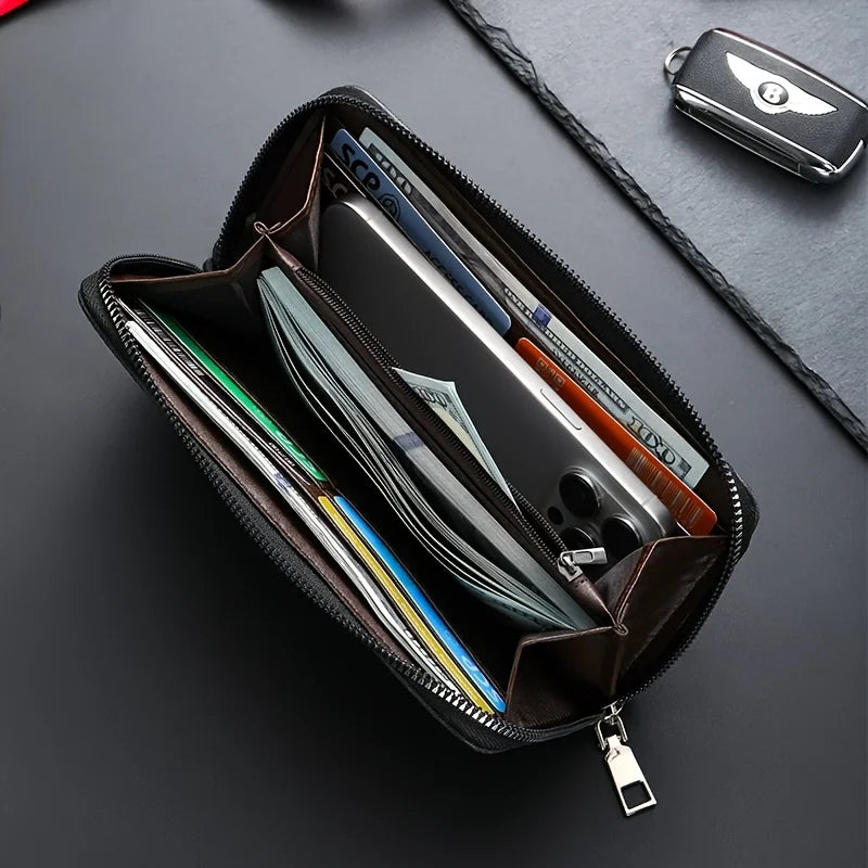 Customized Name Men's Long Handheld Wallet Multiple Card Slots with Small Coins Pocket for Mobile Phone Cash Cards Daily Storage