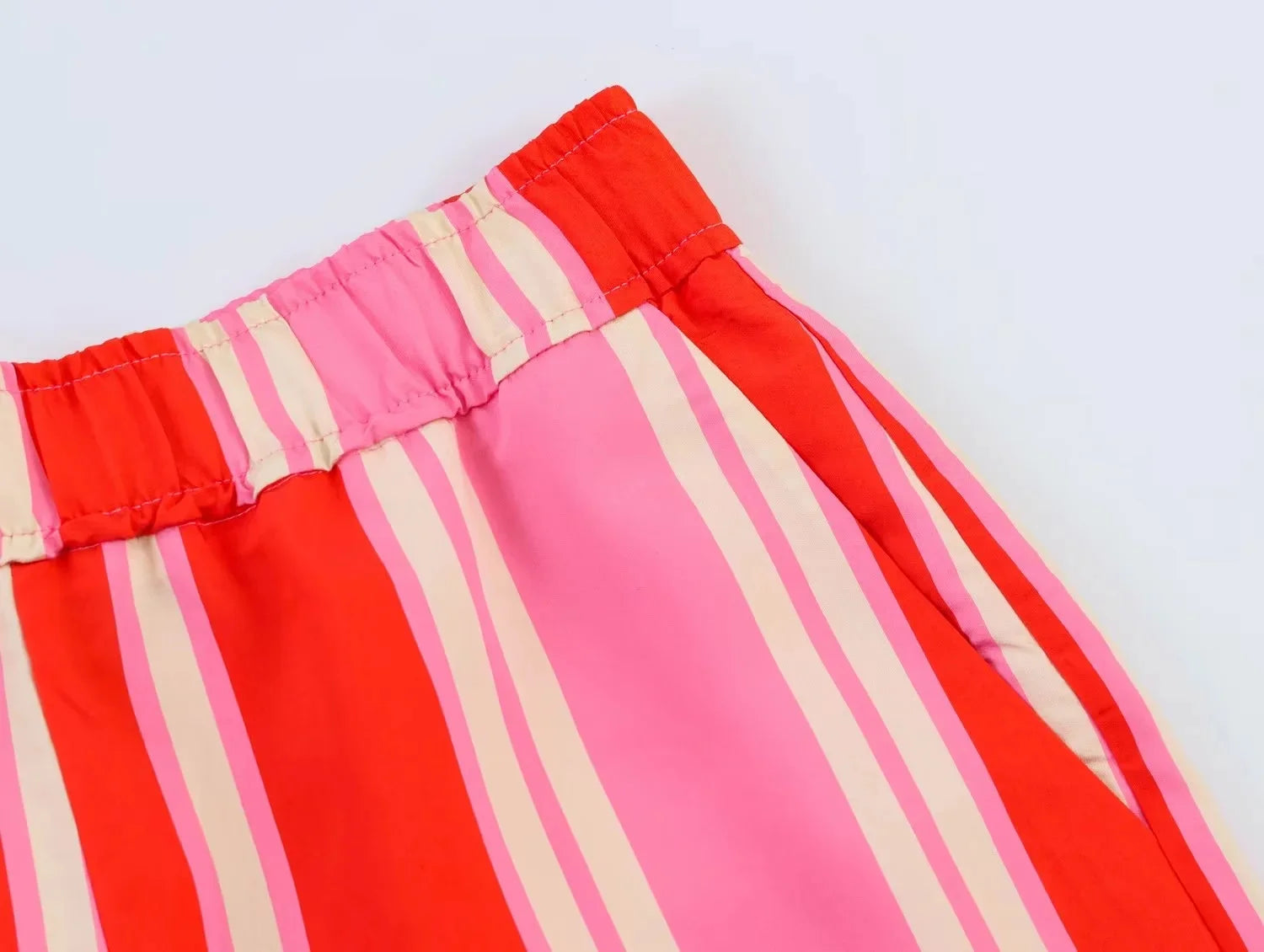BSAY 2026 Women's Striped 2-Piece Outfit Short Sleeve Shirt Top + Elastic Waist Wide Leg Pants Set Casual Summer Matching Sets