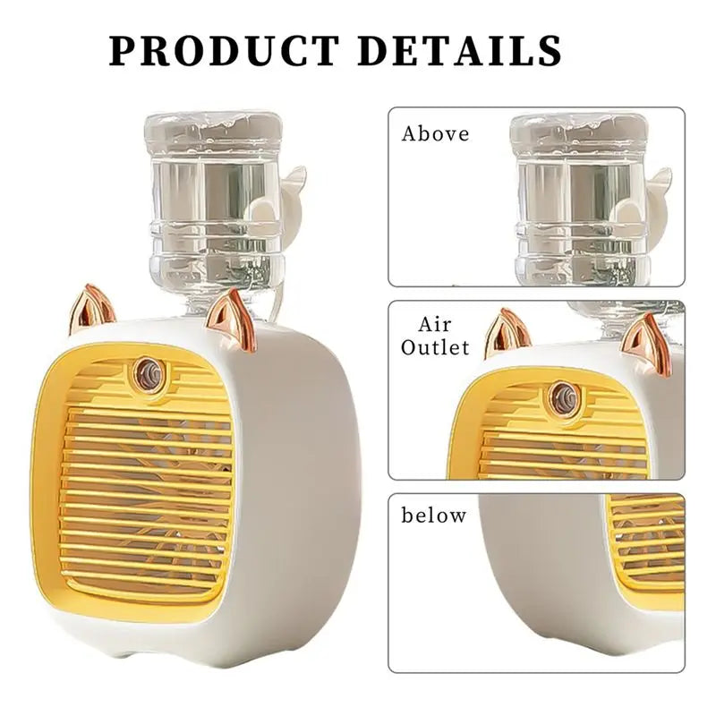 1200Mah Mini Air Conditioner Portable Desktop Fan Humidifier Purifier 3 Speed 2 Mode Spray USB Table Fan Car Home