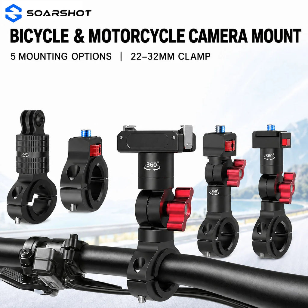 SOARSHOT Bicycle Motorcycle Handlebar Camera Mount 360° Swivel 22-32mm Clamp for DJI Osmo Insta360 Action Camera Quick Release
