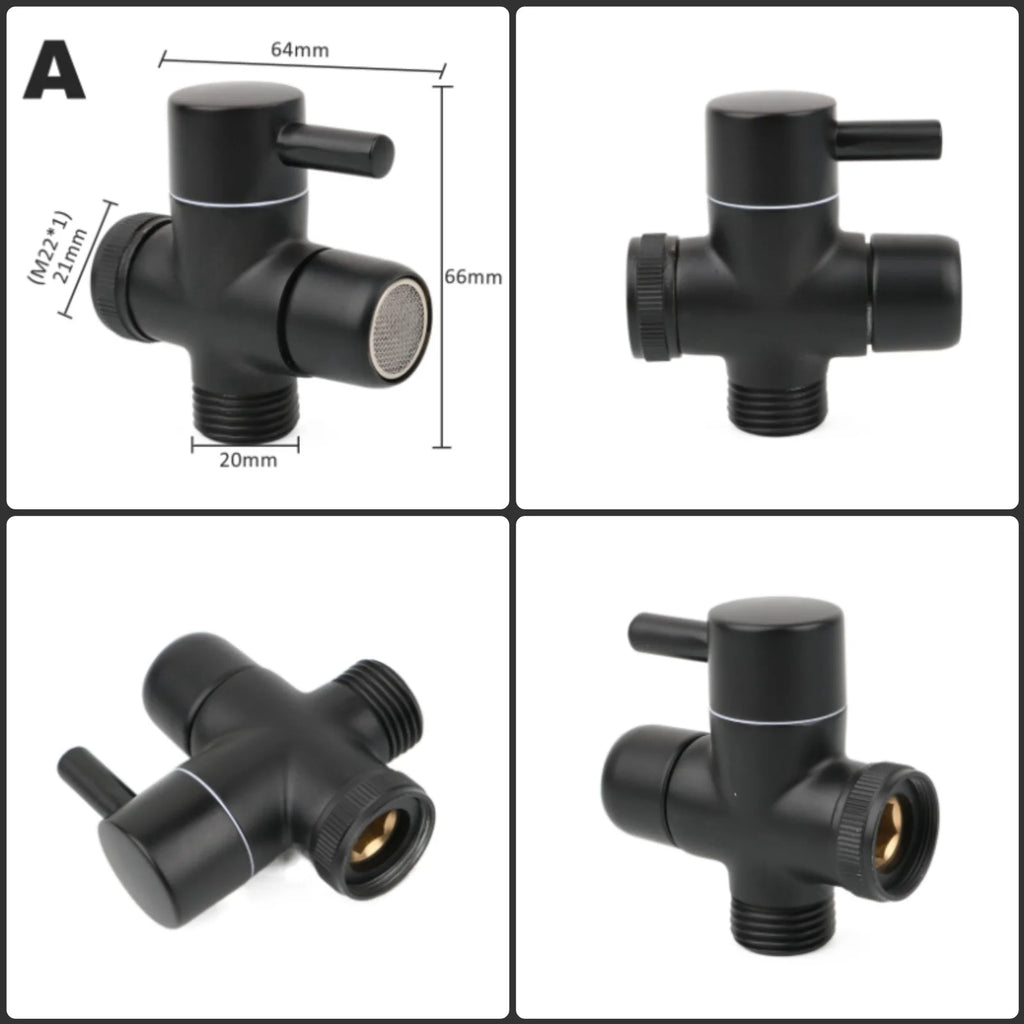 Black Brass Shower Arm Adapter G1/2’’ G3/4 Shower Diverter Valve For Handheld Shower Head Bathroom Kitchen Accessories