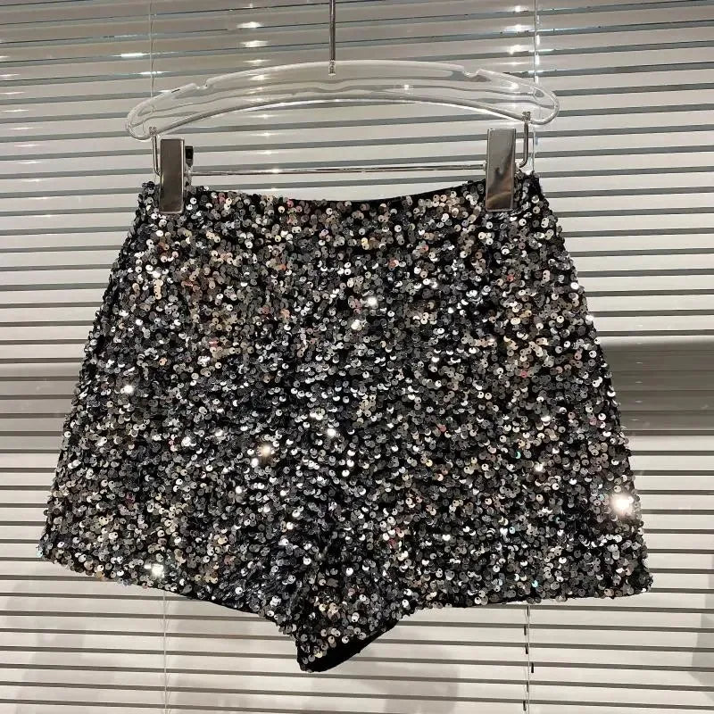 Spring/summer new Spice Girls sequin zipper shorts Slimming suede embroidered beaded casual pants