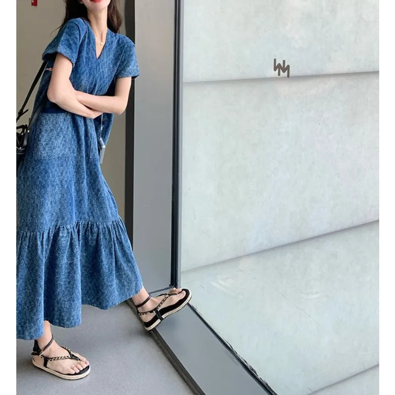 Retro Denim Dress Women's Summer Design Sense Fashion Loose Dress