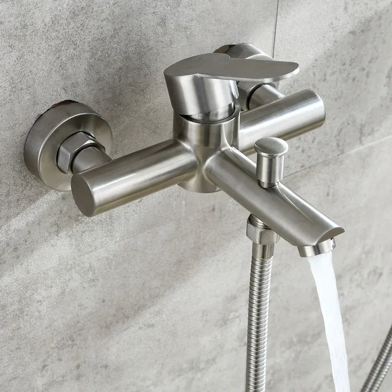Wall Mounted Cold Hot Water Mixer 304 Stainless Steel Triple Valve Nozzle Tap Bathtub Faucet Bathroom Shower Faucet