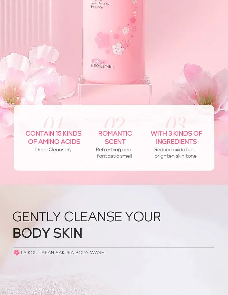 LAIKOU Japan Sakura Body Wash Long Lasting Fragrance Gentle Foaming Moisturizing Smooth Skin Shower Gel 100ml