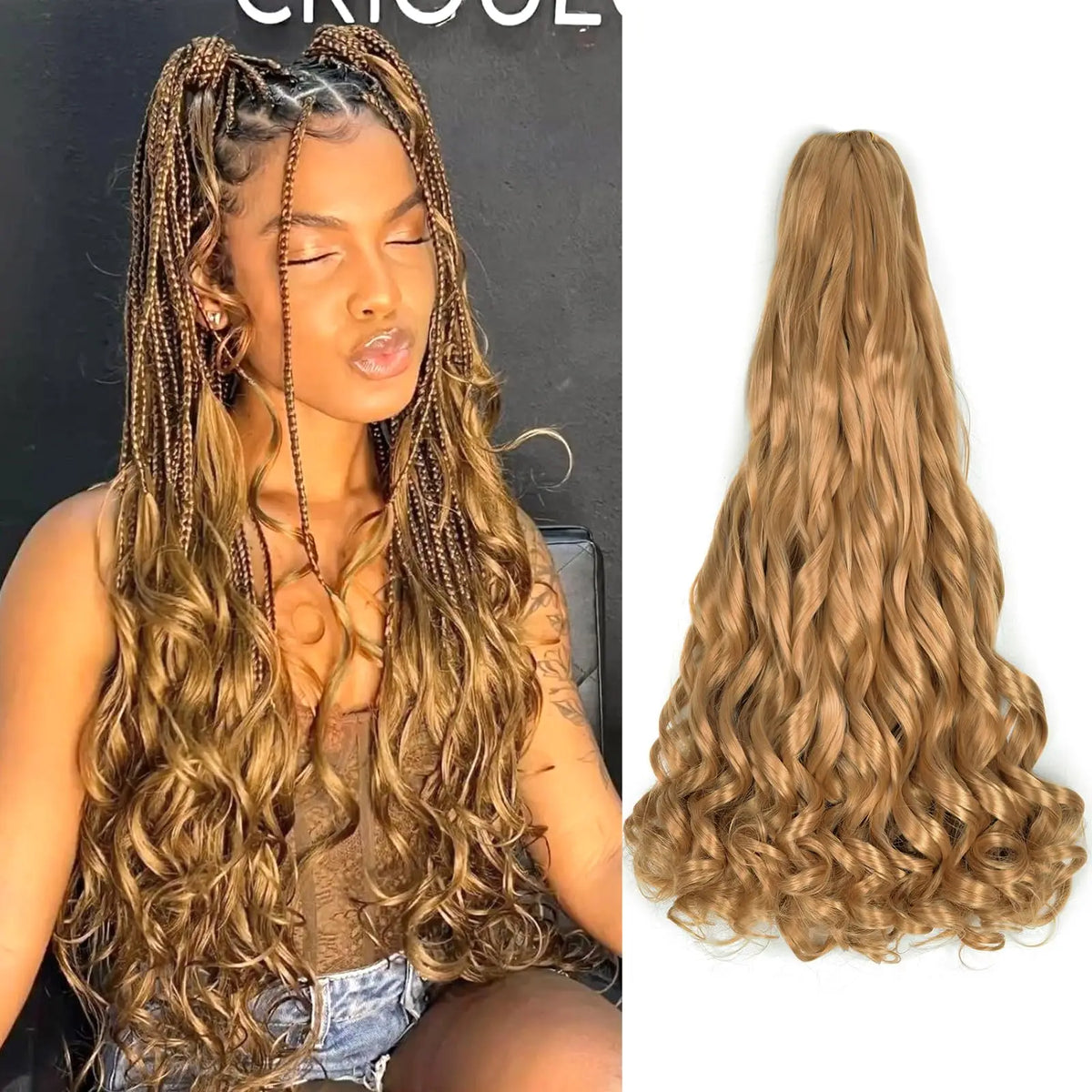 French Curl Braiding Hair 22 Inch Curly Braiding Hair Pre Stretched Bouncy Crochet Hair Loose Wavy Synthetic Hair Extensions
