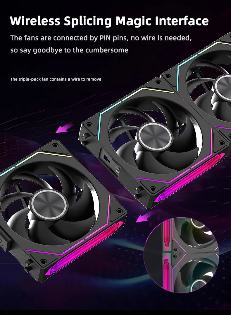 Coolcirc DL-2 Modular Wireless Splicing 120mm PC Case Cooling Fan ARGB Infinite Mirror Lighting Effect for Computer Water Cooler