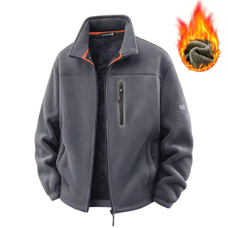 2026 Solid Men's Fleece-Lined Cycling Jacket New Arrival Winter Windproof Stand-Collar Zip-Up Thicken Warm Plush Coat Clothing