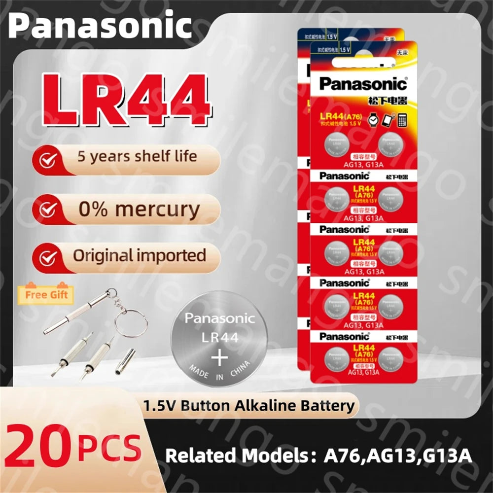 Original Panasonic 1.5V LR44 AG13 175mAh Button Cell Battery 357 SR44 LR1154 Button Batteries For Watch Calculator Coin Cell Toy