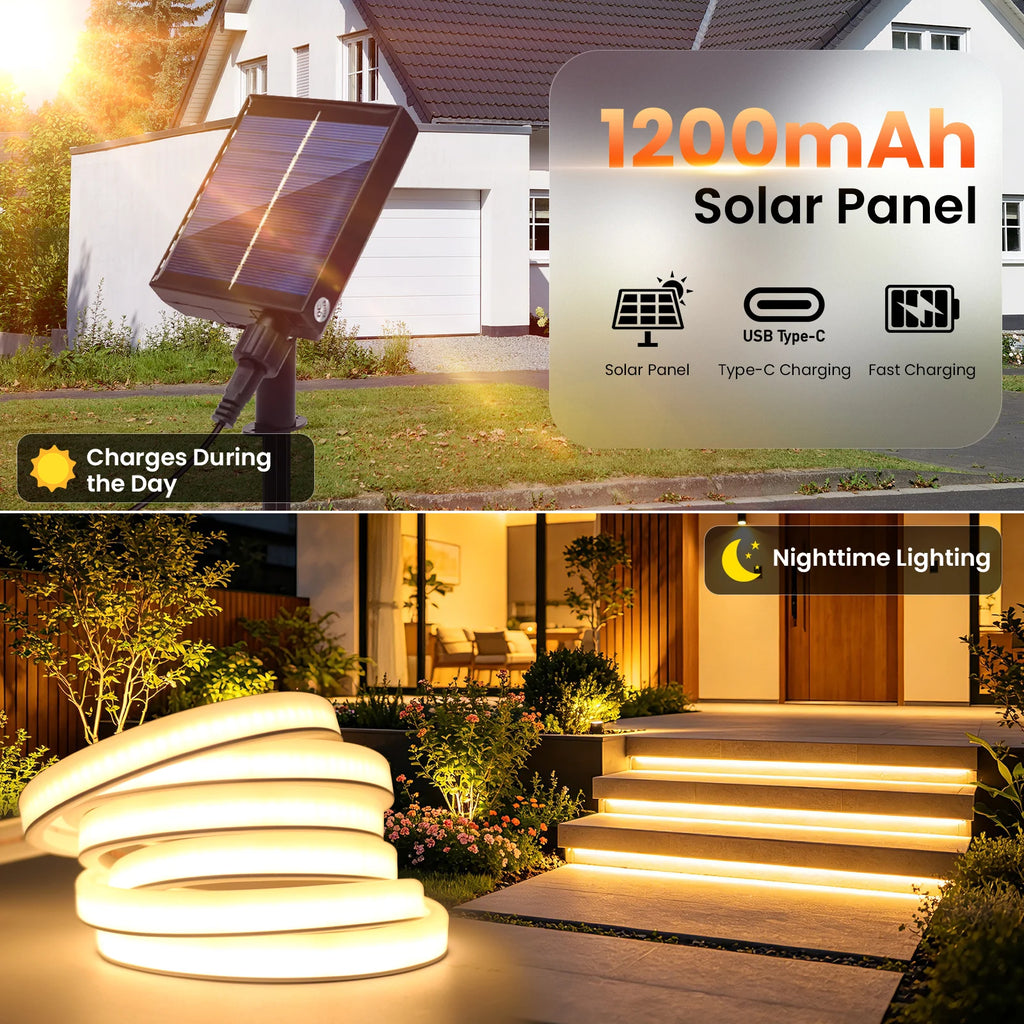 Waterproof Outdoor Solar COB LED Neon Light Strip 24V 320LEDs/m RA90 Linear Flexible Solar Lights for Yard Garden Decoration