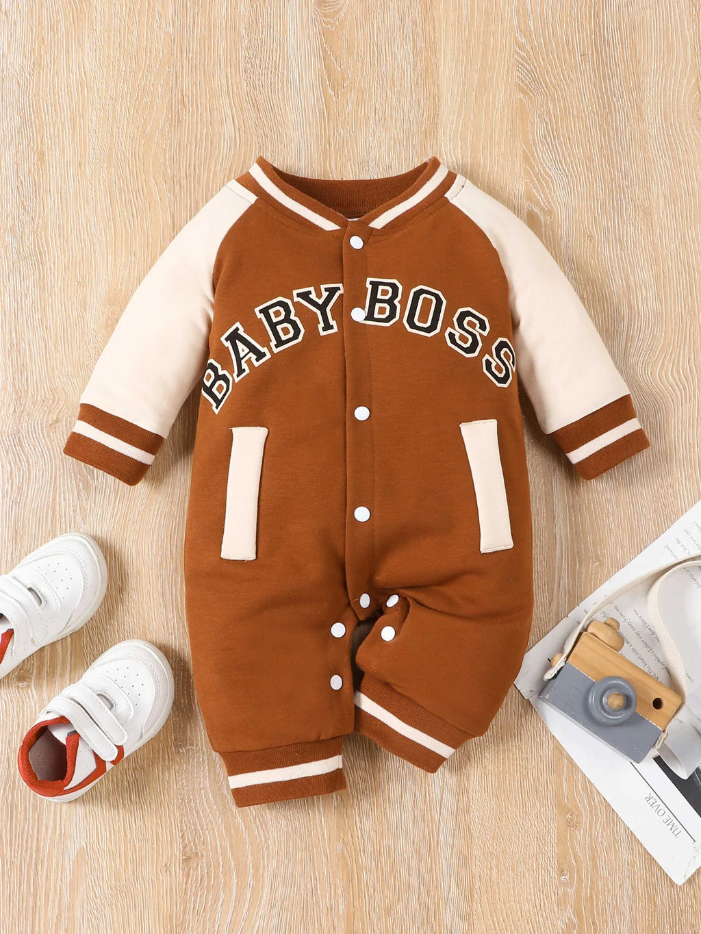 Cute Personalized Baby Boy Jumpsuit Fashionable Letter Print Long Sleeved Round Neck Comfortable Clothing for Infants