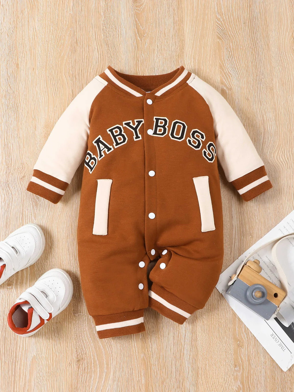 Cute Personalized Baby Boy Jumpsuit Fashionable Letter Print Long Sleeved Round Neck Comfortable Clothing for Infants