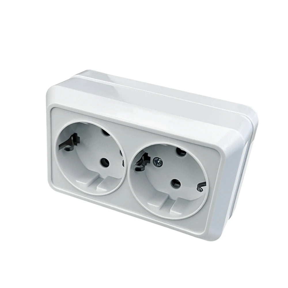 WESA White Wall Mount Socket EU Standard Electrical Outlett Ground Vintage Surface Power Socket Plugs Flame Retardant Plastic