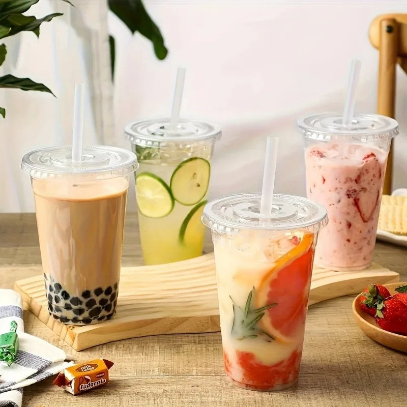 50 PCS12/16/20OZ Plastic Cups with Lids Transparent Disposable Cups Party Weddings Holidays Coffee Milkshakes Cold Drinks