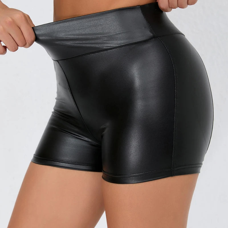 2026 Sexy Womens Shorts Shiny Elastic High Waist Shiny Faux PU Leather Short Pants Slim Hot Dance Clubwear Mini Shorts