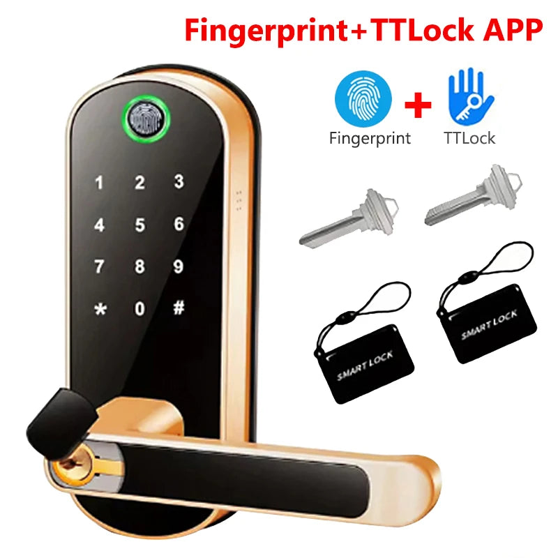 Tuya Smart Fingerprint Door Lock App Remote Control Keyless WIFI Digital Touchscreen Lock NFC with 2 IC Cards IP68 Waterproof