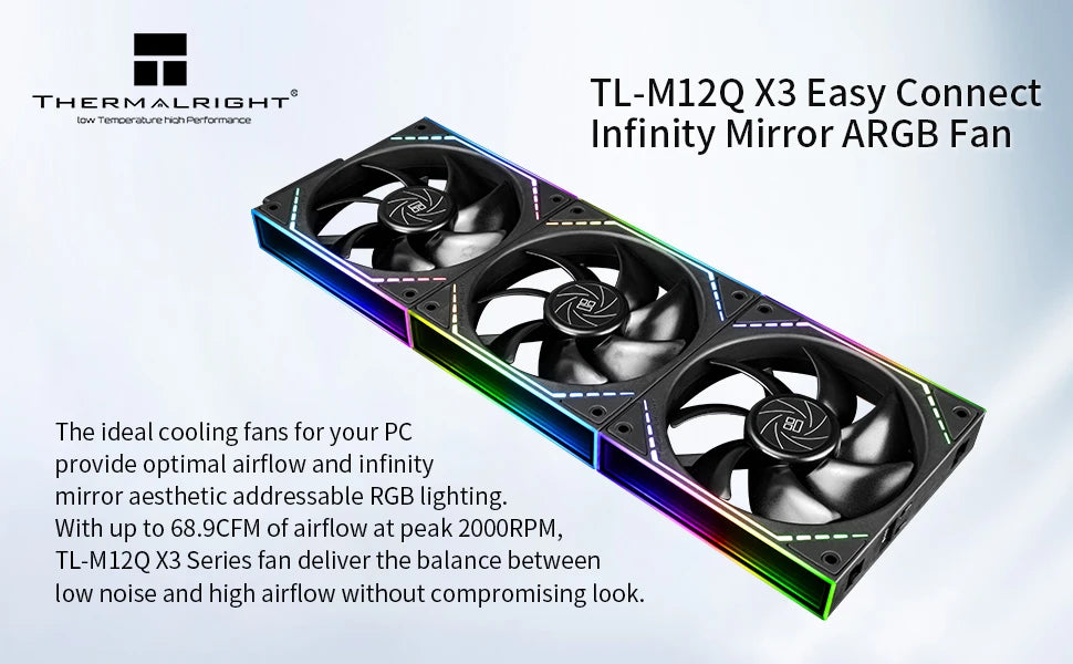 Thermalright TL-M12Q X3 120mm PC Case Cooling Fans, Daisy-Chain | 2000RPM | High Airflow | ARGB | Dual Infinity Mirrors Lighting