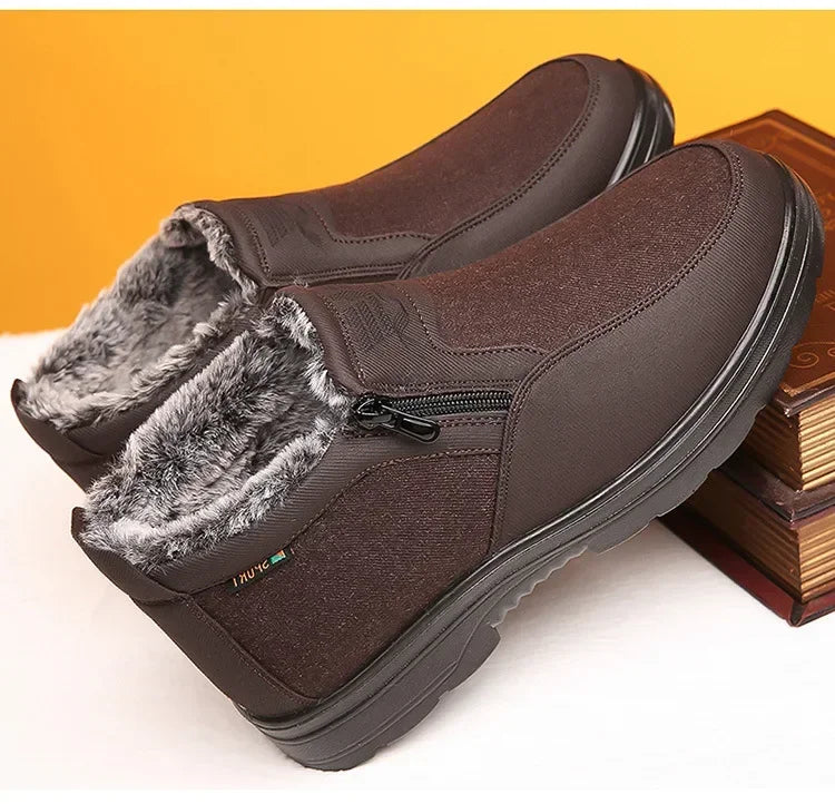Cotton Shoes Middle-aged Elderly Men's New Plush Warm Anti Slip Waterproof Snow Boots Outdoor Work Travel Leisure Shoes 2024