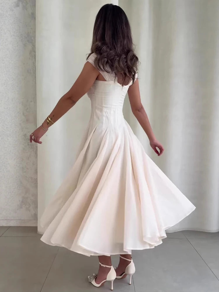Women Fashion Backless High Waisted Ball Dress Elegant Christmas Party Long Dresses 2025 Sexy Square Neck Sleeveless Mesh Dress