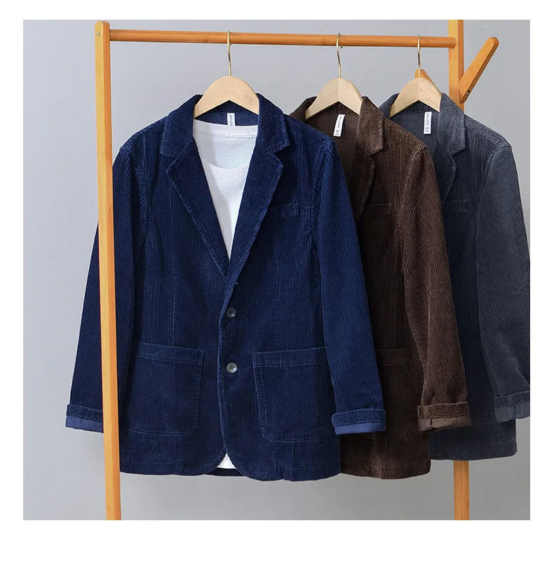 Autumn Casual Blazers for Men Daily Commute Suit Male Pure Cotton Corduroy Gray Single Breasted Suit Jackets Man Simle Coats