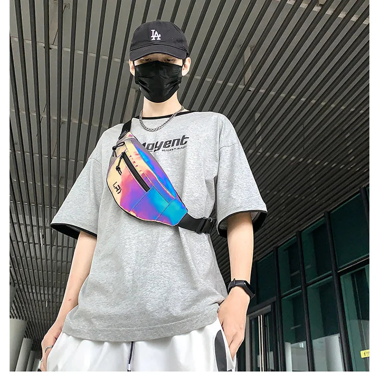 Techwear Style Colorful Reflective Fanny Pack Punk Hip Hop Crossbody Bag Men Women Outdoor Casual Motorcycle Sport Waist Bag