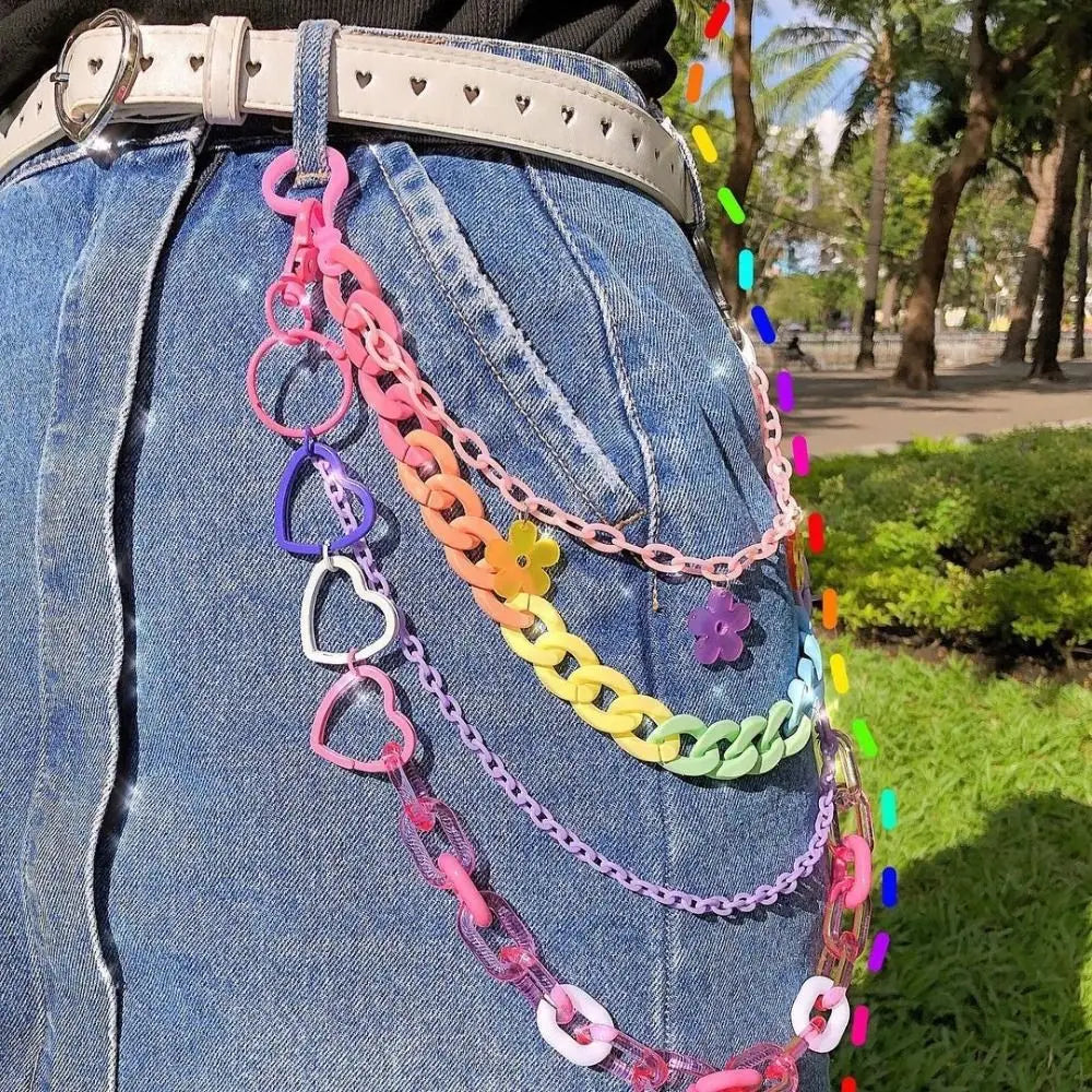 Fashion Punk Rock Pendant Pant Chain Rainbow Resin HipHop Waist Chain Jeans Pants Y2K Jewelry Accessories for Men Women
