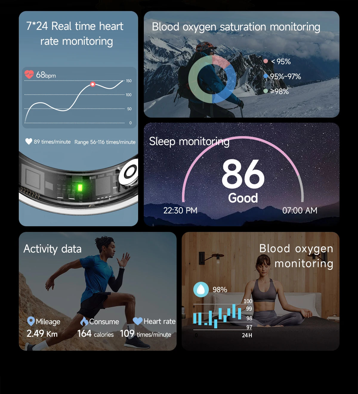R09 Smart Ring Men Women with Charging Case Heart Rate Blood Oxygen Skin Temperature Monitor Waterproof For Android iOS R12