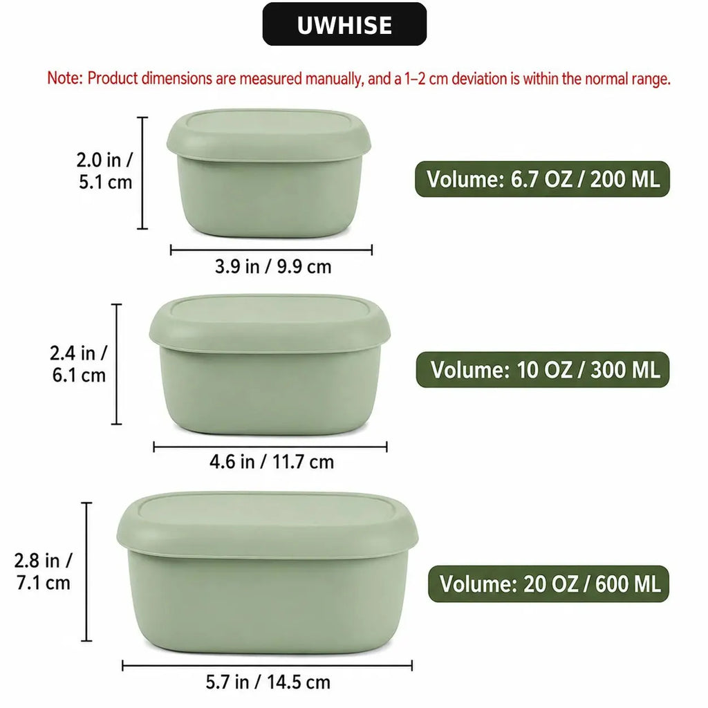 Uwhise Silicone Lunch Box Set Food Storage Containers 3 Pcs Bento Box For Microwave Freezer Nestable Salad Snack Bowls