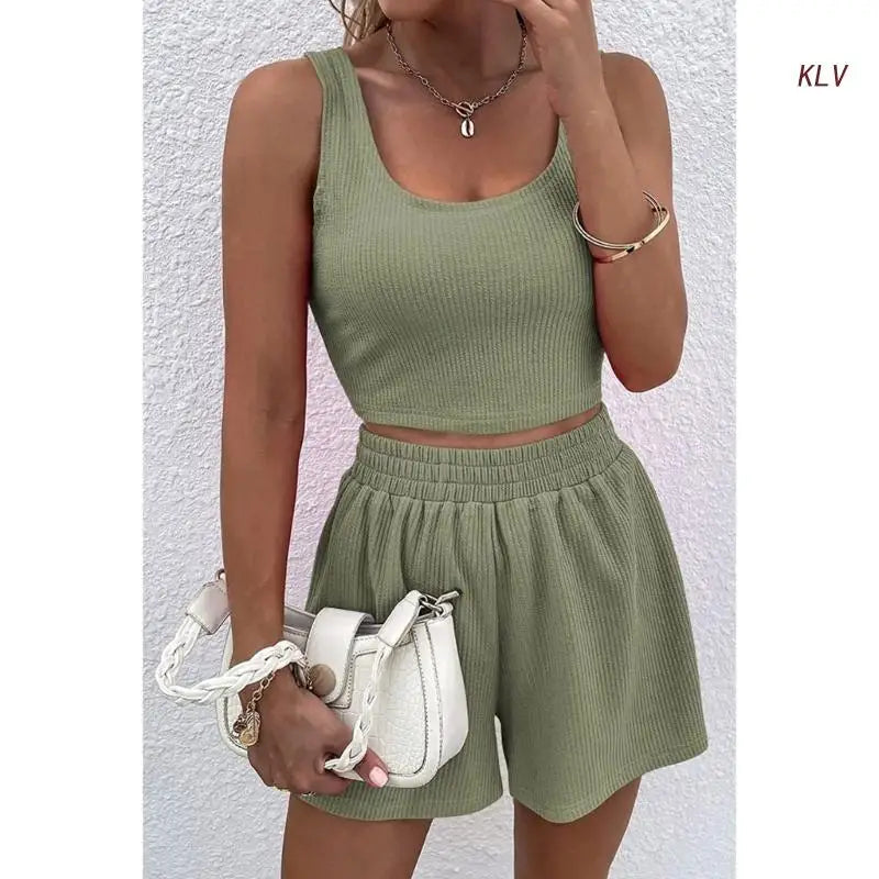Women Tracksuit Set 2 Piece Two Piece Outfits For Women Sexy Shorts Set Ribbed  Top And Shorts Set Lounge Set