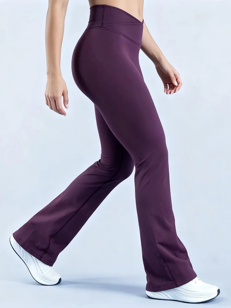 Crossover Waist Flare Leggings Women Seamless Bell Bottom Yoga Pants Butt Lifting Tummy Control Gym Fitness Flared Leggings