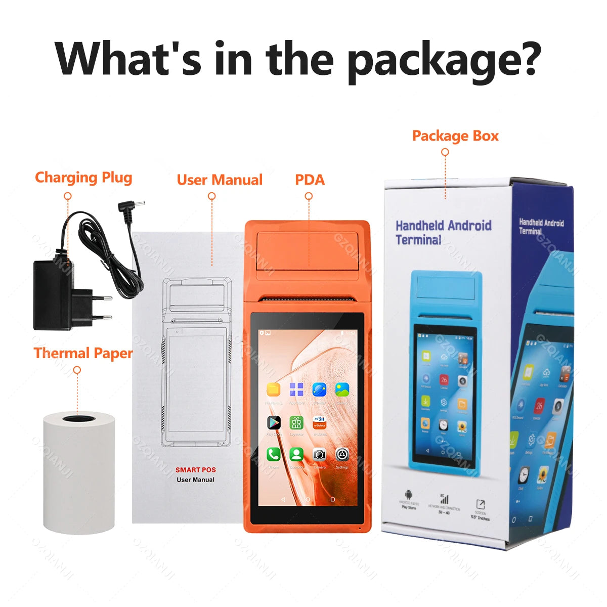Handheld Android POS PDA Terminal 58mm Receipt Bill Thermal Printer All In One with NFC Camera 1D 2D Barcode Reader Optional