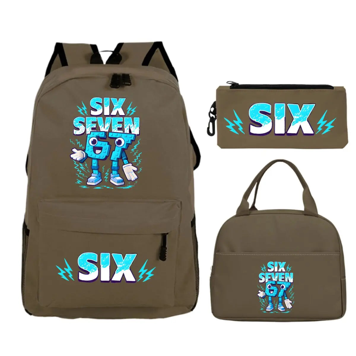 Fun Six Seven Print 3Pcs/Set Backpack Teen Boy Girl Back To School Schoolbag 67 Italian Brainrot Lunch Bag Rucksack Pencil Case
