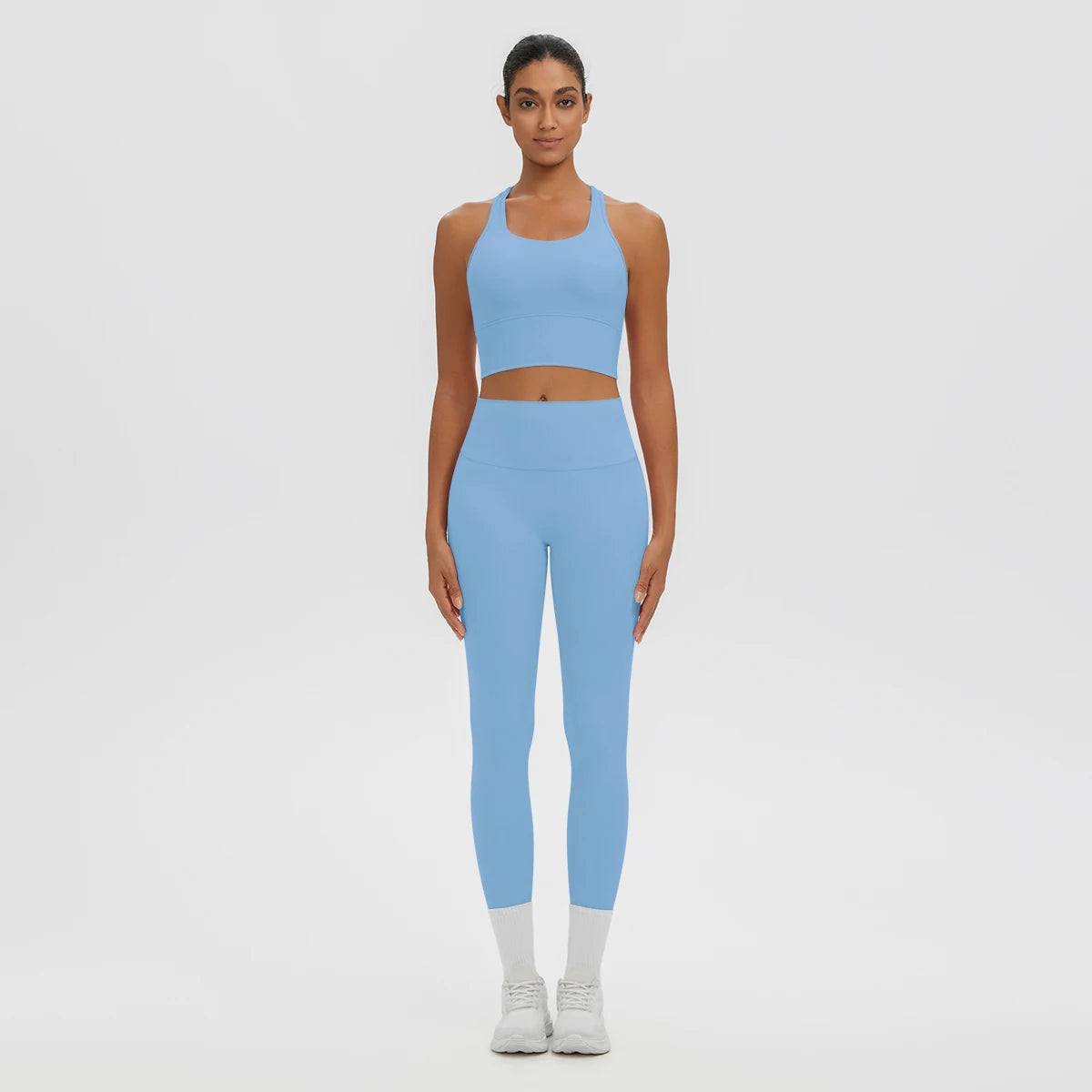 2PCS Women's Sports Pants Yoga Set Sexy Backless I-shaped Vest with Chest Pad Shock-absorbing Running Yoga Tank Top Yoga Pants